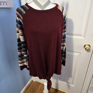 Marron Striped Sleeve Tie Knot Sweater Size 2X